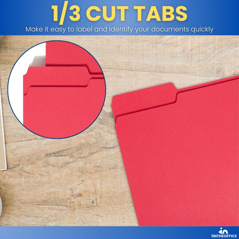1InTheOffice Red File Folders Letter Size, File Folders with Tabs, Filling Folders, 1/3 Cut Tab, 24/Pack - Image 3